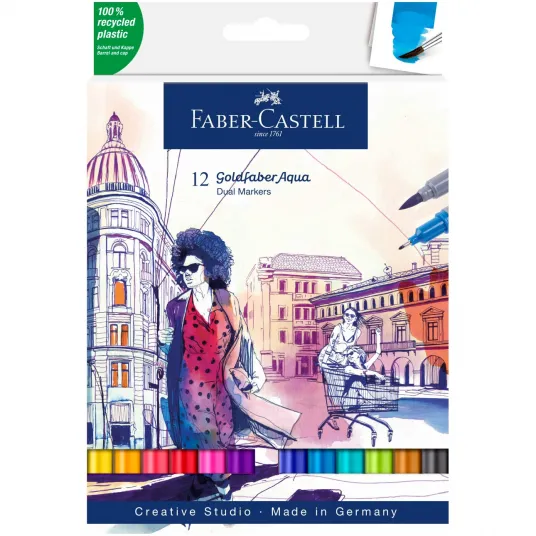 Marker solubil Faber-Castell Goldfaber, 2 capete, 12 buc/set
