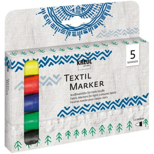 Markere pentru textile kreul, varf mediu, 5 buc/set