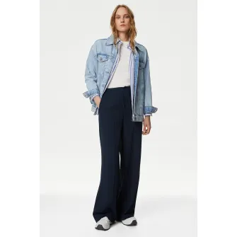 Marks & Spencer, Pantaloni ampli cu talie inalta, Albastru ultramarin, 18