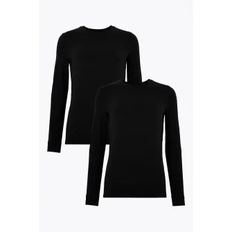 Marks & Spencer, Set de bluze de casa cu decolteu la baza gatului - 2 piese, Negru, M