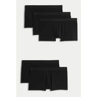 Marks & Spencer, Set de boxeri cu talie elastica - 5 perechi, Negru, L