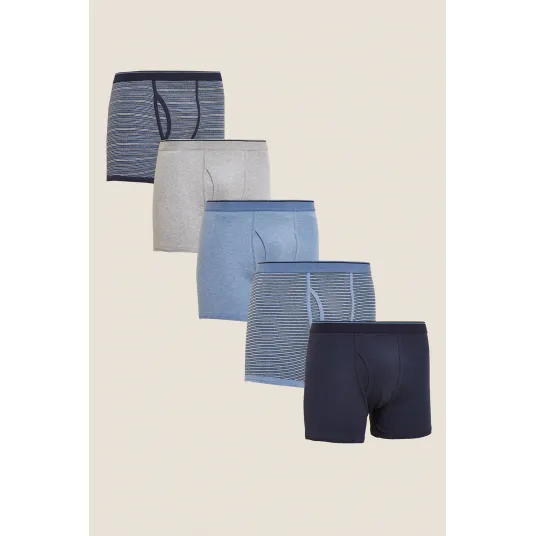 Marks & Spencer, Set de boxeri de bumbac - 5 perechi, Albastru deschis, Albastru, S