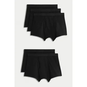 Marks & Spencer, Set de boxeri din amestec de bumbac - 5 perechi, Negru, M