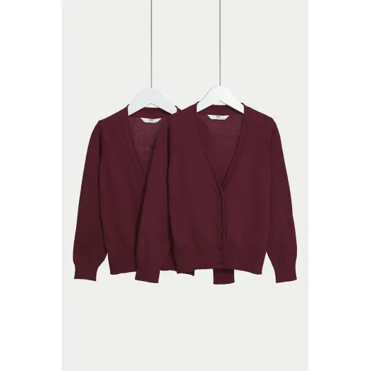 Marks & Spencer, Set de cardigane tricotate fin - 2 piese, Visiniu, 146-152 CM