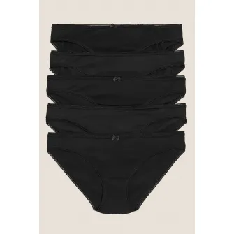 Marks & Spencer, Set de chiloti cu talie joasa - 5 perechi, Negru, 16