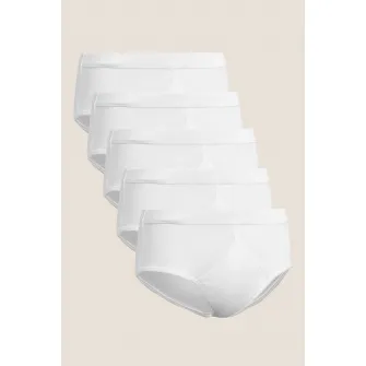 Marks & Spencer, Set de chiloti din bumbac - 5 perechi, Alb, L