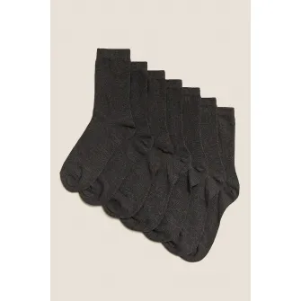 Marks & Spencer, Set de sosete lungi pana la glezna - 7 perechi, Gri inchis, 26-30.5 EU