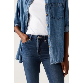 Marks  Spencer, Blugi slim fit cu talie inalta, Albastru, 14