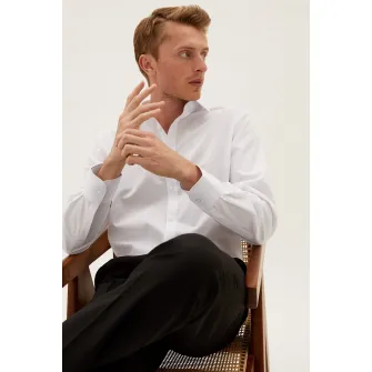 Marks  Spencer, Camasa regular fit din amestec de bumbac, Alb, 15.5