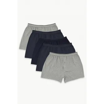 Marks  Spencer, Set de boxeri din bumbac - 5 perechi, Negru, Gri melange, Bleumarin, M