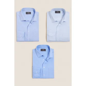 Marks  Spencer, Set de camasi regular fit - 3 piese, Albastru deschis, 16