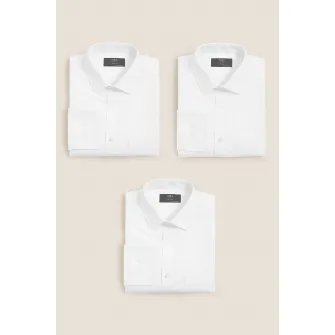 Marks  Spencer, Set de camasi regular fit cu maneci lungi - 3 piese, Alb, 15