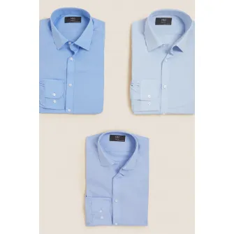 Marks  Spencer, Set de camasi slim fit - 3 piese, Albastru deschis, 15.5