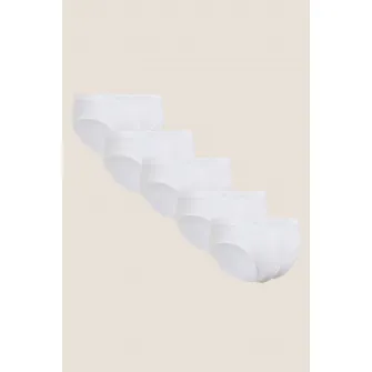 Marks  Spencer, Set de chiloti de bumbac - 5 perechi, Alb, 2XL