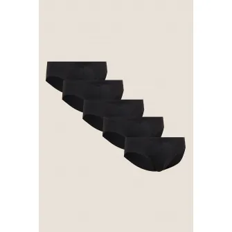 Marks  Spencer, Set de chiloti de bumbac - 5 perechi, Negru, L