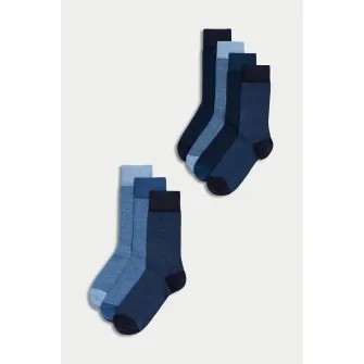 Marks  Spencer, Set de sosete lungi Cool  Fresh™ - 7 perechi, Albastru marin, Albastru, 6-8.5