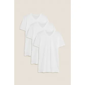 Marks  Spencer, Set de tricouri de casa cu decolteu in V - 3 piese, Alb, L