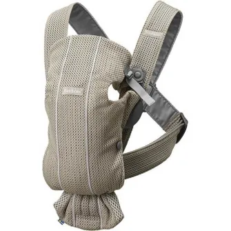 Marsupiu anatomic Mini pentru bebelusi, cu pozitii multiple de purtare BabyBjorn Greige, Mesh