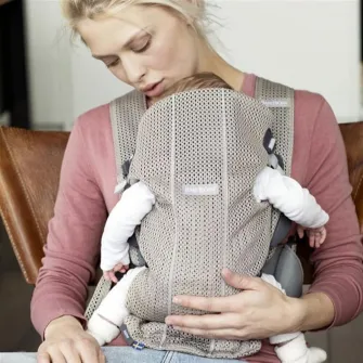Marsupiu anatomic Mini pentru bebelusi, cu pozitii multiple de purtare BabyBjorn Greige, Mesh