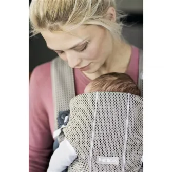 Marsupiu anatomic Mini pentru bebelusi, cu pozitii multiple de purtare BabyBjorn Greige, Mesh