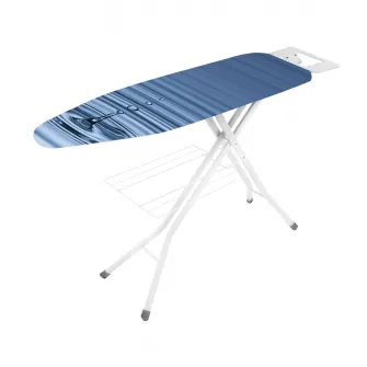 Masa de calcat Metaltex Orione, inaltime variabila 47-92 cm, suport metalic și polita lenjerie, 123 x 36 cm