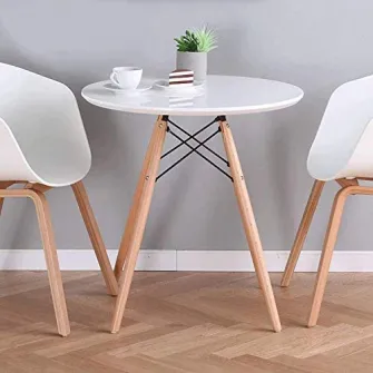 Masa dining / bucatarie Kring Kai, blat rotund, 60x72 cm, lemn/MDF, Alb