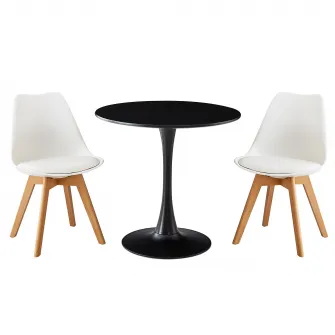 Masa dining/bucatarie Kring Swan, rotunda, cu piedestal, blat MDF / baza metal, 80x73 cm, Negru