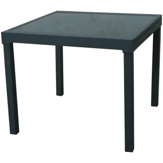 Masa Kring Ange, patrata extensibila, gri, 180/90 x 90 x 75cm, blat de sticla
