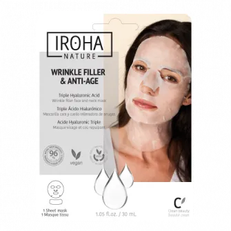 Masca anti-imbatranire cu acid hialuronic pentru fata si gat, Iroha, 30 ml