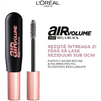 Mascara pentru volum LOreal Paris Air Volume 30H Mega Intense Black, 9.4 ml