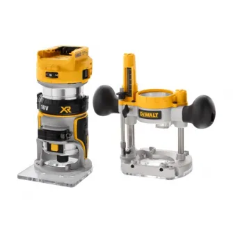 Masina de frezat (router) pe acumulator DeWALT DCW604NT, 18V XR, motor fara perii, turatie variabila 16000 - 25500 RPM, iluminare LED, sistem de control precis, soft start, sistem conectare aspirator, cutie transport TSTAK, fara incarcator/acumulator