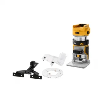Masina de frezat (router) pe acumulator DeWALT DCW604NT, 18V XR, motor fara perii, turatie variabila 16000 - 25500 RPM, iluminare LED, sistem de control precis, soft start, sistem conectare aspirator, cutie transport TSTAK, fara incarcator/acumulator