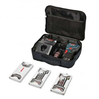 Masina de gaurit si insurubat (bormasina) pe acumulator Bosch Professional 06019G9001, 12 V, 18/30 V, 1600 RPM, 2 acumulatori, incarcator, valiza profesionala, set 25 biti, set 7 burghie lemn, set 7 burghie metal