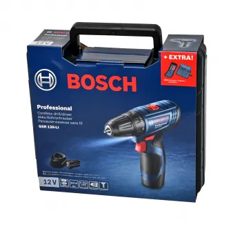 Masina de gaurit si insurubat (bormasina) pe acumulator Bosch Professional 06019G8002, 12 V, 14/30 Nm, 1500 RPM, 2 acumulatori, incarcator, valiza profesionala, set 23 burghie si biti cu suport