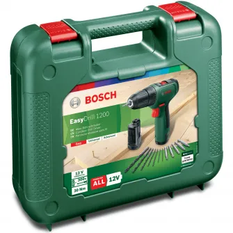 Masina de gaurit si insurubat (bormasina) pe acumulator Bosch EasyDrill 1200, 12 V, 1.5 Ah, 1500 RPM, 30 Nm, 1 acumulator, incarcator, cap surubelnita dublu, valiza profesionala