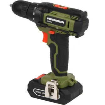 Masina de gaurit si insurubat (bormasina) pe acumulator Heinner VTE003, 20 V, 1500 RPM, 30 Nm, 18+1 trepte tensiune, acumulator, incarcator