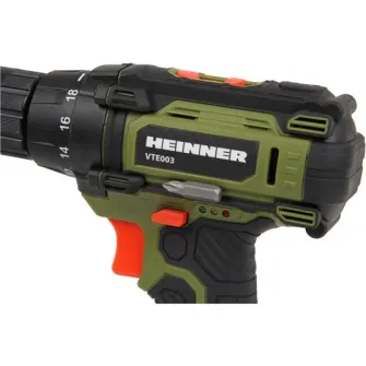 Masina de gaurit si insurubat (bormasina) pe acumulator Heinner VTE003, 20 V, 1500 RPM, 30 Nm, 18+1 trepte tensiune, acumulator, incarcator