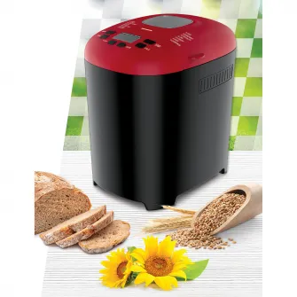 Masina de paine Heinner PastryChef 550 HBM-915BKR, 550W, capacitate 700-900g, 15 programe, Negru/Rosu