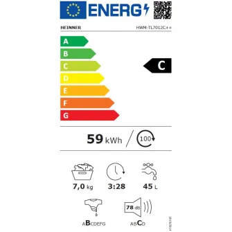 Masina de spalat rufe cu incarcare verticala Heinner HWM-TL7012C++, 7kg, 1200rpm, clasa C, 15 programe, display LED, program rapid 15min, program scurt 45min, program hygiene 90°c, program delicate, clatire suplimentara, fin