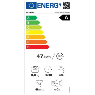 Masina de spalat rufe cu incarcare verticala Heinner HWM-TL8013IVA++, 8kg, 1300rpm, clasa A, motor inverter, 15 programe, display digital, program rapid 15min, program scurt 45min, program baby care, prespalare