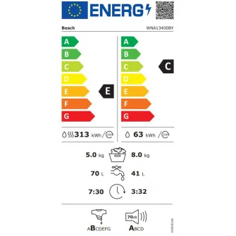 Masina de spalat rufe cu uscator Bosch WNA13400BY, 8 kg spalare, 5 kg uscare, 1400 RPM, Clasa C, EcoSilence Drive, AutoDry, ActiveWater Plus, Alb