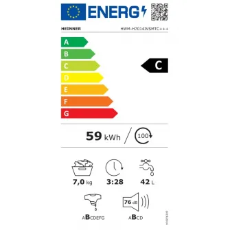 Masina de spalat rufe Heinner HWM-H7014IVSMTC+++, 7 kg, 1400 rpm, Clasa C, Motor Inverter, Display digital, Blocare acces copii, Gri