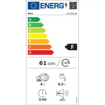 Посудомоечная машина Beko DTC36610W, комплекты 6, программы 6, класс F, 55 см, белый