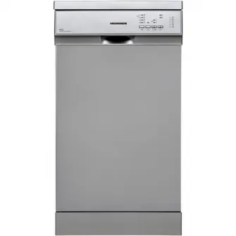 Masina de spalat vase Heinner HDW-FS4552DSE++, 10 seturi, 5 programe, Clasa E, Aquastop, Pornire programata, 45 cm, Argintiu