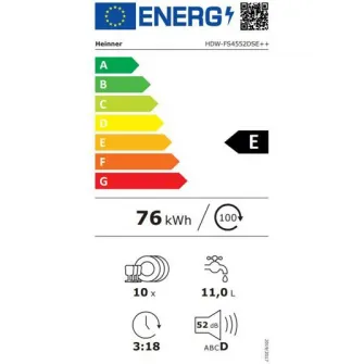 Masina de spalat vase Heinner HDW-FS4552DSE++, 10 seturi, 5 programe, Clasa E, Aquastop, Pornire programata, 45 cm, Argintiu