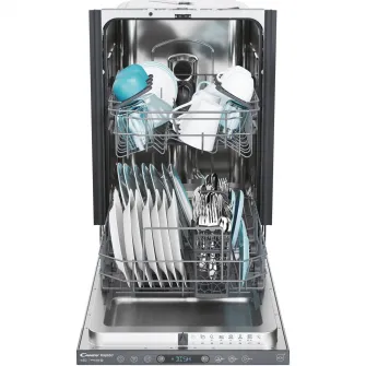 Masina de spalat vase incorporabila Candy Rapido CI0C7SB0FA, 10 seturi, 8 programe, Clasa C, WiFi, Motor inverter, Wash & Dry 35', Automatic Open Door, 45 cm