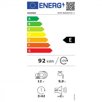 Masina de spalat vase incorporabila Heinner HDW-BI6092TE++, 12 Seturi, 9 programe, Clasa E, Control touch, Half load, Buzzer final program, Aquastop, 60 cm