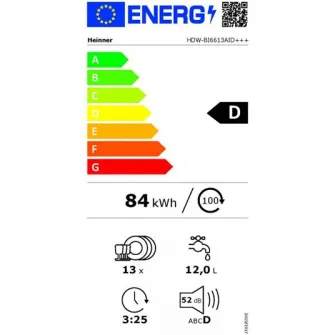 Встраиваемая посудомоечная машина Heinner HDW-BI6613AID+++, 13 комплектов, 6 программ, светодиодный дисплей, Аквастоп, класс D, 60 см
