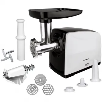 Masina de tocat carne Heinner MG-2100BKWH, 2100 W, accesoriu rosii, Cutit Inox, Negru/Alb