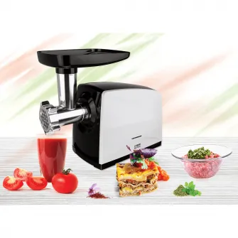 Masina de tocat carne Heinner MG-2100BKWH, 2100 W, accesoriu rosii, Cutit Inox, Negru/Alb